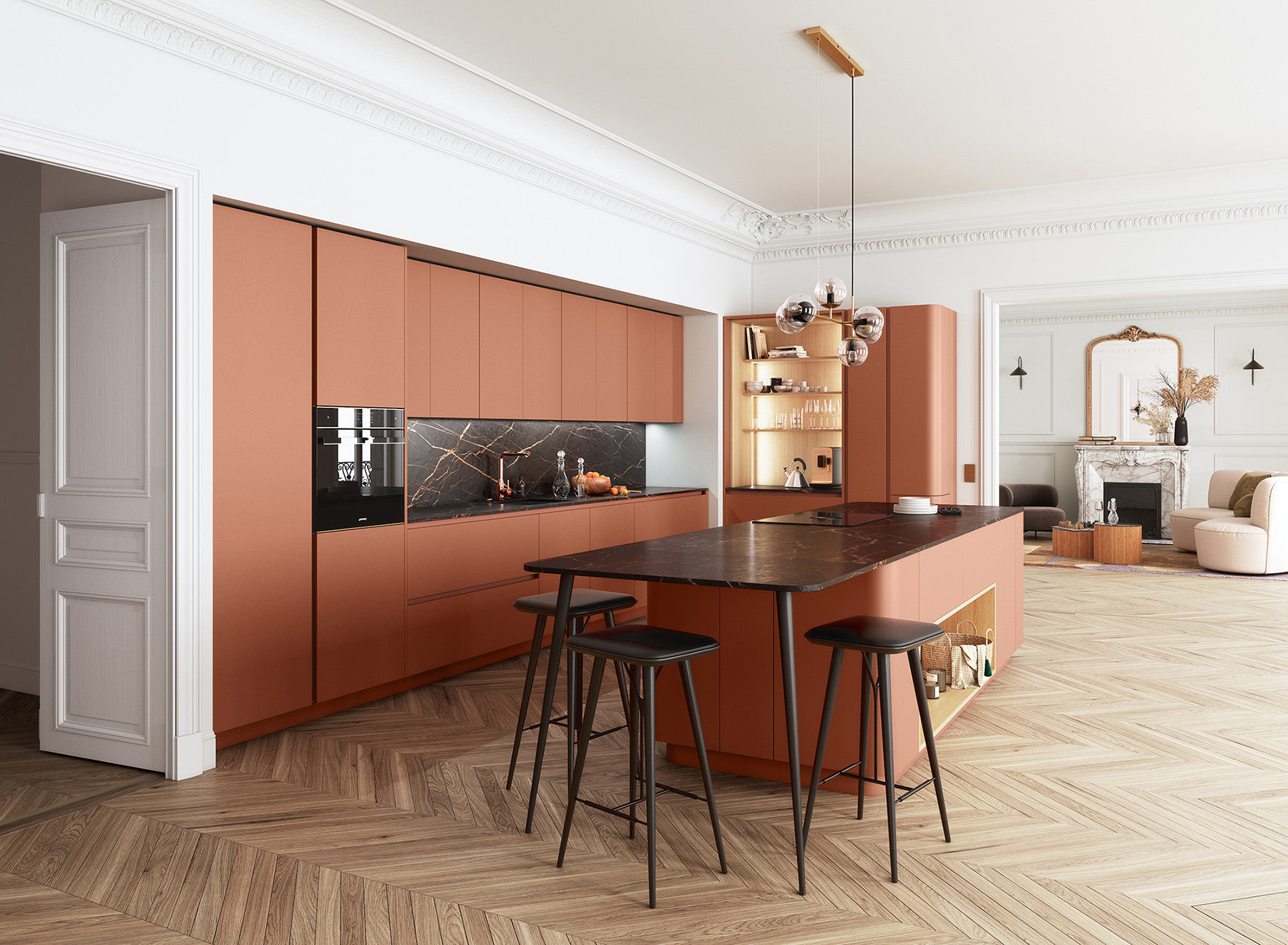 Cuisine laque mate terracotta